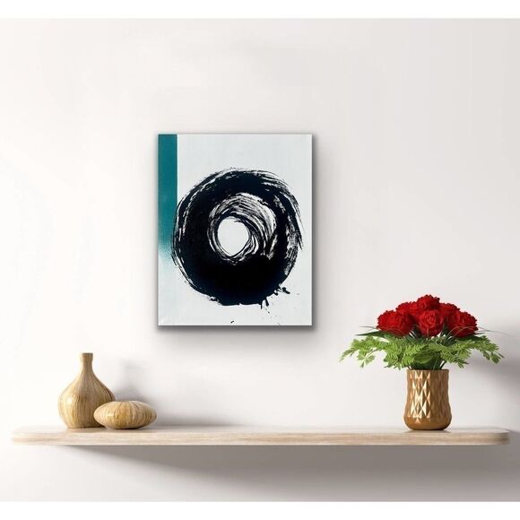 Abstract Black and Teal Modern Swirl Acrylic Painting 16” x 20” - Picture 8 of 10